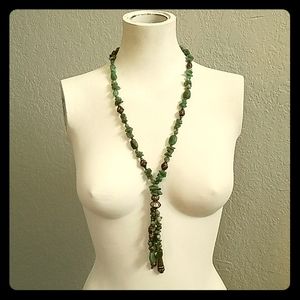 Green Polished Jasper Necklace Silver Tone Beads